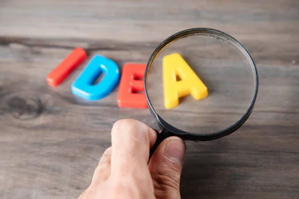 Lupa Mira Idea Inscripción — Foto de Stock