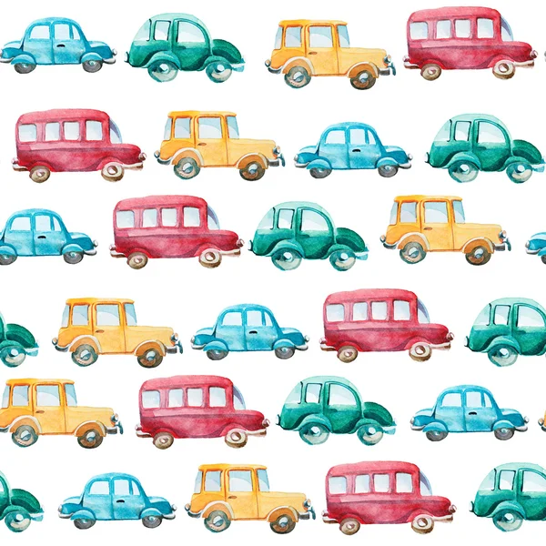 Watercolor pattern of different cars — Stock Image Watercolor pattern of different cars Stock Image