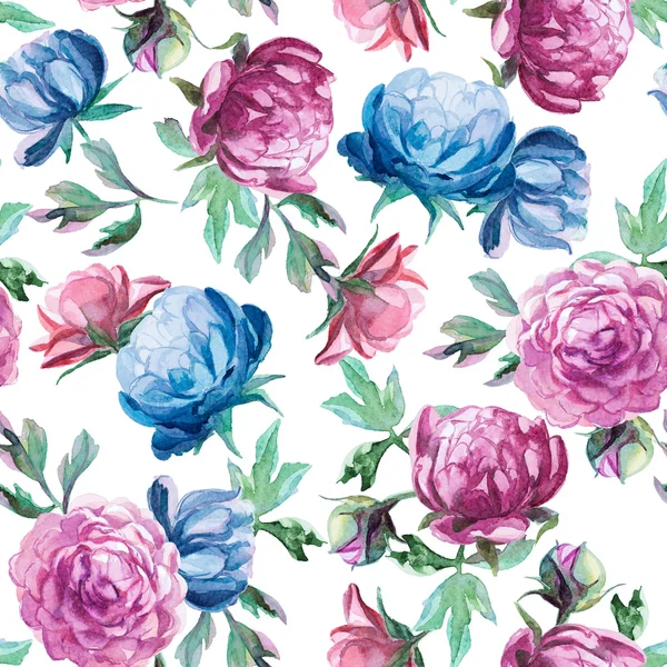 Pattern of peonies and leaves on white background — Stock Photo, Image