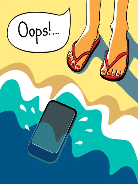 Telefon I spadł do morza — Wektor stockowy