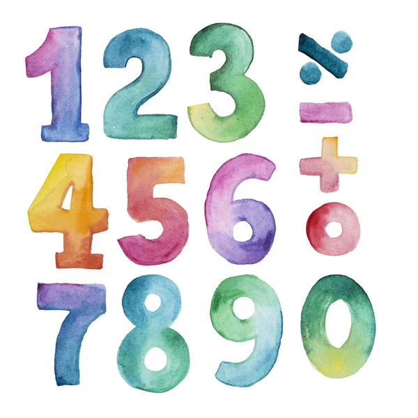 Serie di numeri di acquerello da uno a nove e zero — Foto Stock