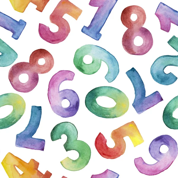 Watercolor seamless pattern of different number from one to nine — Stock Photo, Image