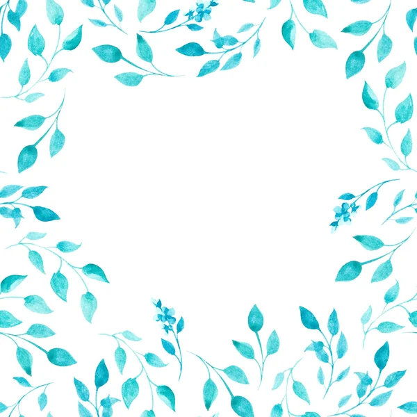 Acuarela hojas verdes y azules como marco — Foto de Stock