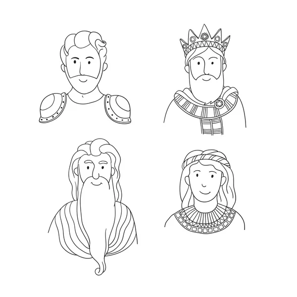 Retratos de dibujos animados vectoriales de personas antiguas — Vector de stock