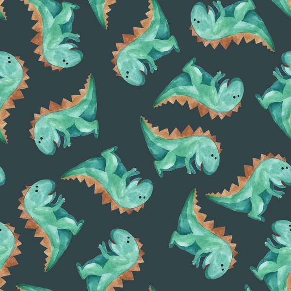 Watercolor pattern of green dinosaur — Stock Photo, Image