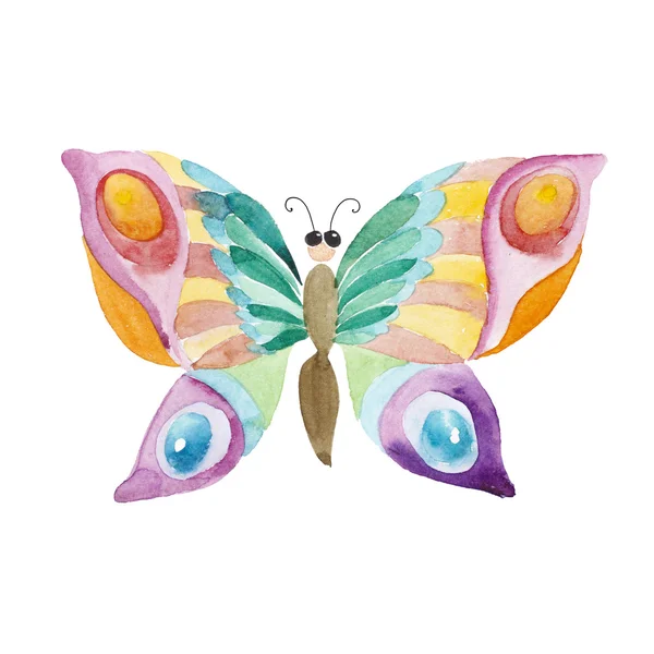 Watercolor cartoon butterfly isolated on white background. — Stock fotografie