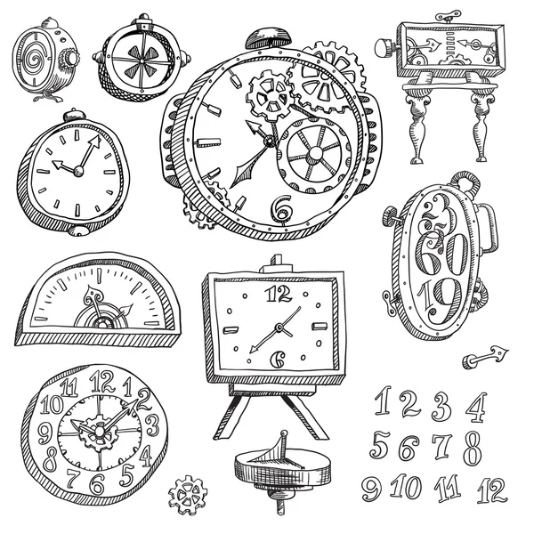 Relojes pintados a mano — Vector de stock