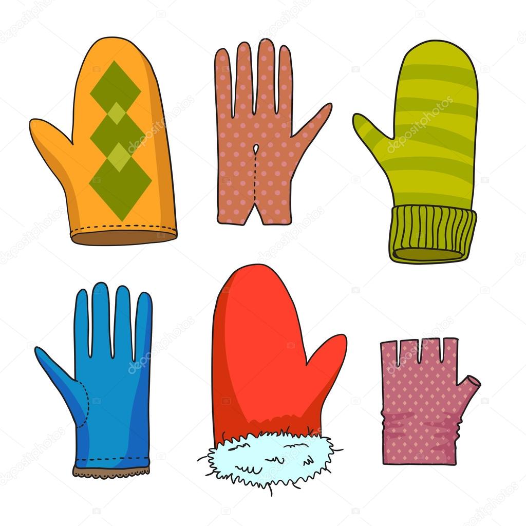 Drawing of mittens Drawing color mittens — Stock Vector © KatBuslaeva