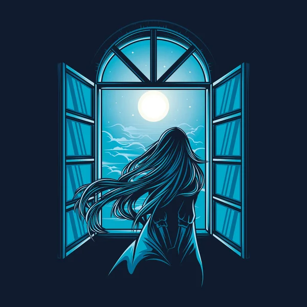 Chica Luz Luna Illustrationt Vector — Archivo Imágenes Vectoriales