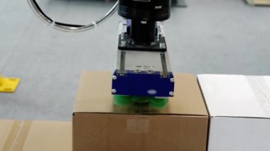 Karton kutular mekanik bir elle kaldırılır..