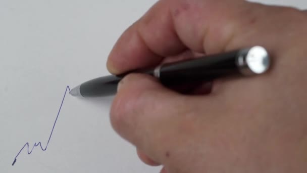 Menselijke hand tekent een beursgrafiek. — Stockvideo