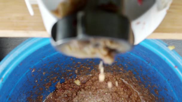 Un hachoir à viande broie des pommes rouges. — Video