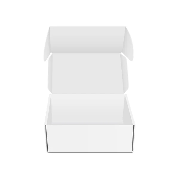 Пустая Открытая Бумажная Коробка Макет Изолирован Белом Фоне Вид Спереди — стоковый вектор