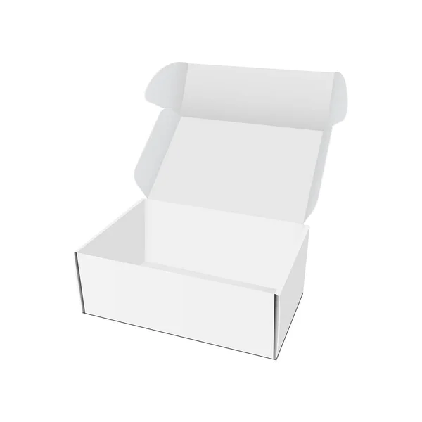 Box Mockup Con Coperchio Aperto Isolato Sfondo Bianco Vista Laterale — Vettoriale Stock