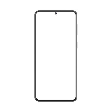 Beyaz Ekran ile Modern Siyah Akıllı Telefon Mockup, Beyaz Arkaplan 'da izole edilmiş, Ön Görünüm. Vektör İllüstrasyonu