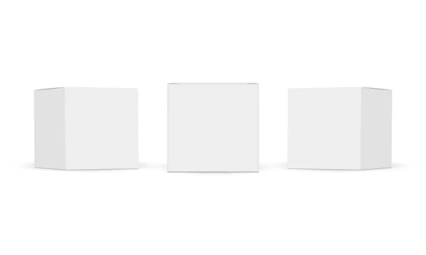 Conjunto Caixas Papel Quadradas Mockups Isolado Fundo Branco Ilustração Vetorial —  Vetores de Stock