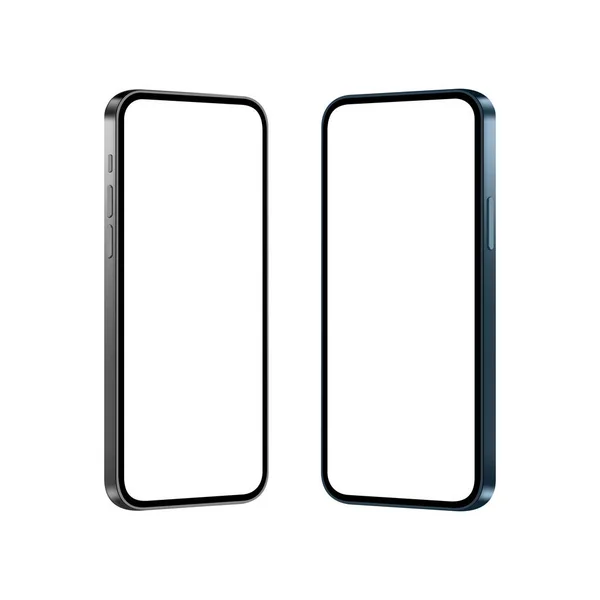 スマートフォン白の背景 サイドビューに隔離された空白の画面を持つ青と黒のモックアップ ベクターイラスト — ストックベクタ