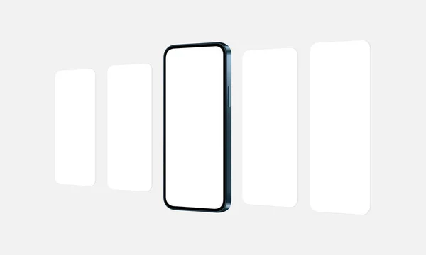 Boş Uygulama Ekranlı Akıllı Telefon Mavi Mockup, Perspektif Tarafı Görünümü. Vektör İllüstrasyonu
