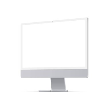 Boş Ekran, Perspektif Yan Görünümü ile bilgisayar monitörü Silver Mockup, Beyaz Arkaplan 'da izole. Vektör İllüstrasyonu