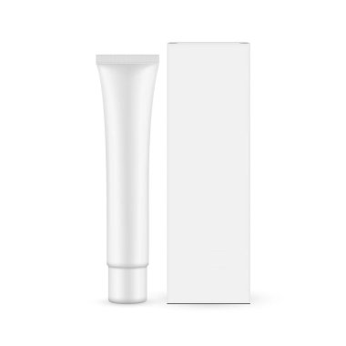 Küçük Plastik Kozmetik Tüpü, Box Mockup, Front View, beyaz arka planda izole edilmiş. Vektör İllüstrasyonu