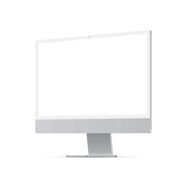 Monitor Ordenador Mockup Plata Con Pantalla Blanco Vista Lateral Perspectiva — Vector de stock