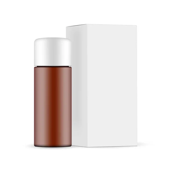 ボックスサイドビューとアンバー化粧品ボトルモックアップ 白の背景に隔離 ベクターイラスト — ストックベクタ