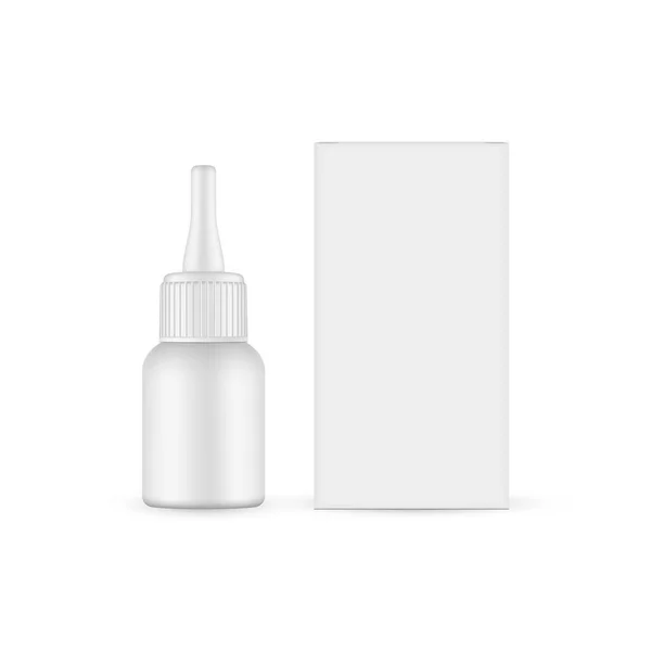 Small Dropper Bottle Long Tip Cap Paper Box Front View — 스톡 벡터