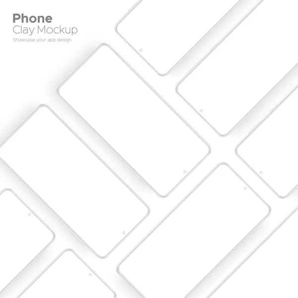 Безрамный Смартфон Экраны Белые Глиняные Макеты Дизайн Приложения Векторная Миграция — стоковый вектор