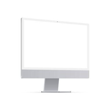 Boş Ekran ile PC Monitör Mockup, Yan Görünüm, Beyaz Arkaplan 'da izole. Vektör İllüstrasyonu