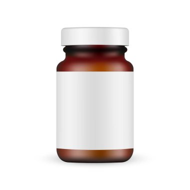 İlave ve haplar için Dark Amber Jar Mockup, beyaz arka planda izole edilmiş. Vektör İllüstrasyonu