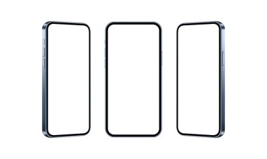Mavi Telefonlar Beyaz Arkaplan, Ön ve Yan Görünüm 'de izole edildi. Vektör İllüstrasyonu