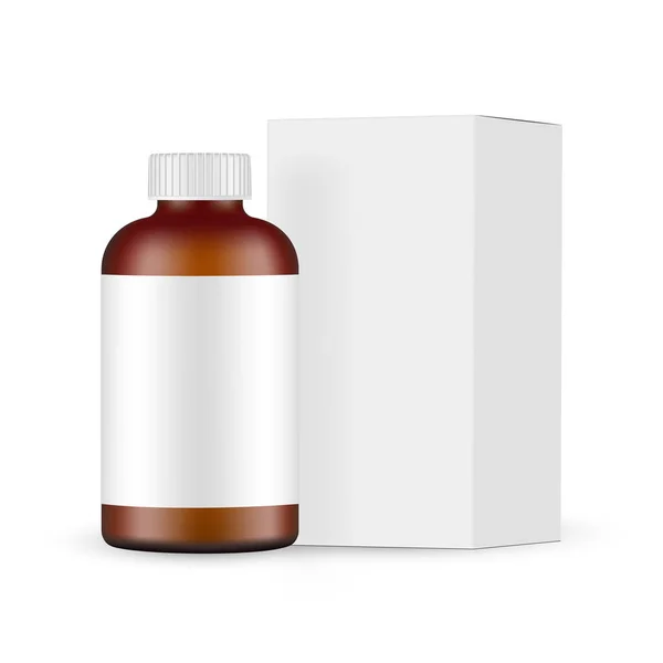 Amber Cosmetic Bottle Mockup Screw Cap Paper Box Side View — Wektor stockowy