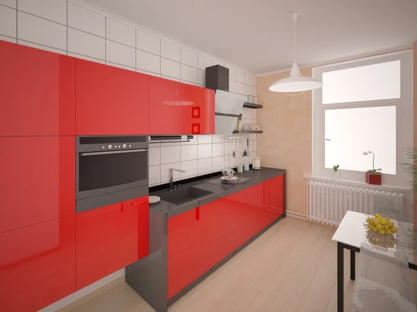 Kompakt modern piros konyha. — Stock Fotó