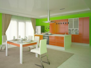 Interer modern geniş mutfak.