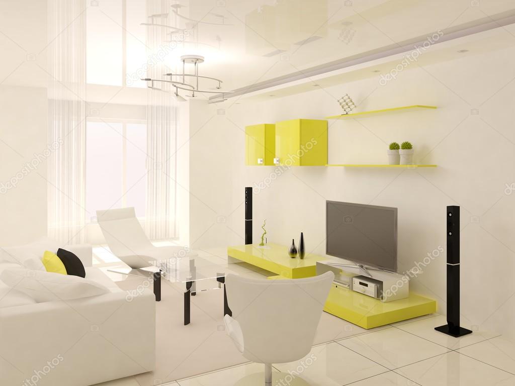 Minimalist yellow living room.