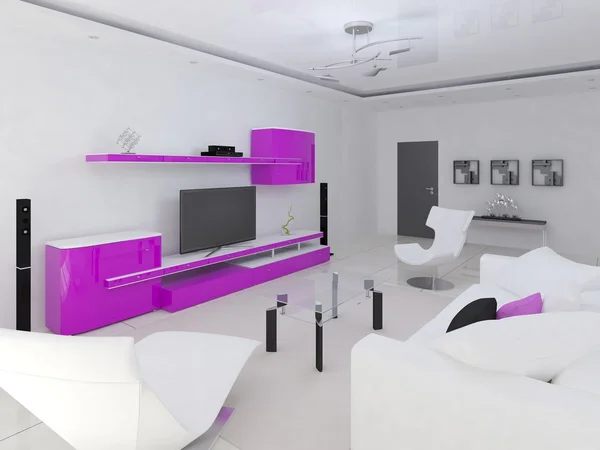 Fialové barvy obývací pokoj. — Stock fotografie