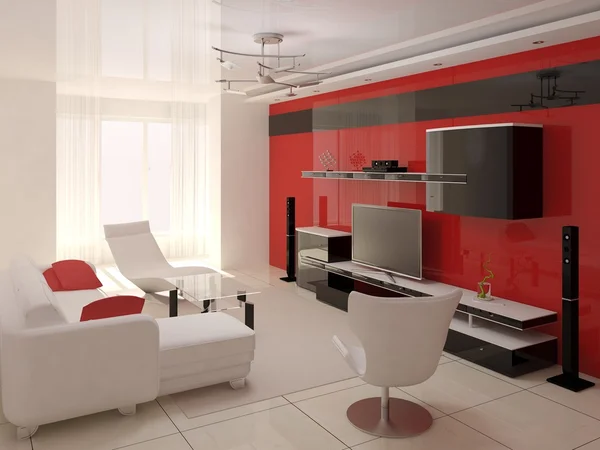 Červené barvy obývací pokoj. — Stock fotografie