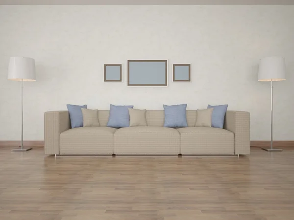 Moderní obývací pokoj s pohovkou. — Stock fotografie