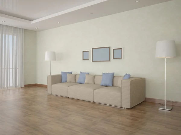 Kamar dengan sofa berwarna krem . — Stok Foto