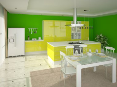 Interer mutfak yemek odası ile.