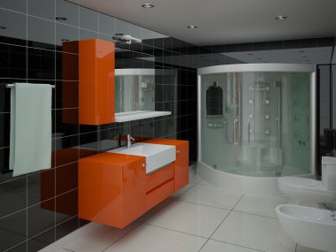 İç modern tasarım yatak odası.