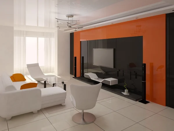 Obývací pokoj s oranžové pozadí. — Stock fotografie