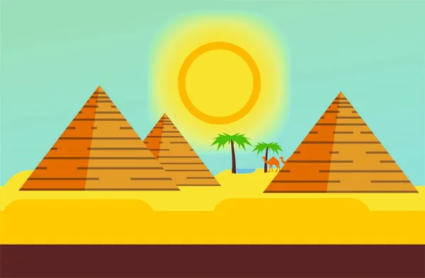 stock image jpg.Egypt, the blazing sun, the pyramids of a small oasis with camels.