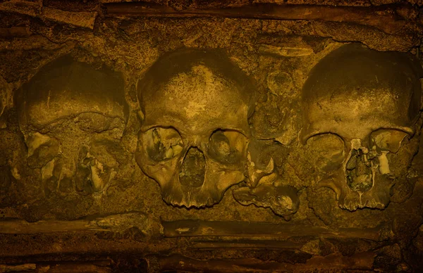 Human bones and skulls covering in the Chapel of Bones