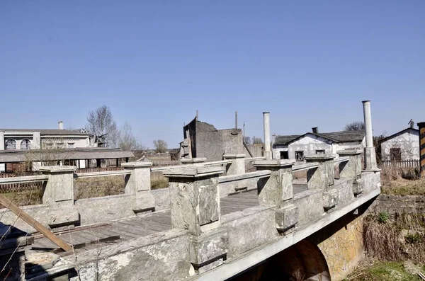 Ancien Pont Béton Détruit Dans Village Pont Sur Rivière Dans — Photo