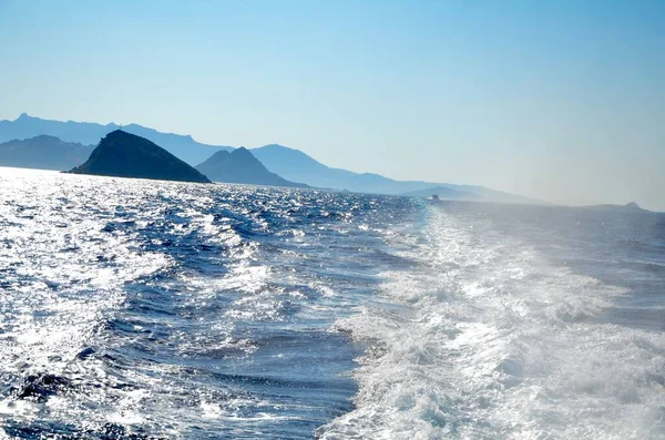 Beautiful Footprint Sea Yacht Walk Sea Summer Blue Sea Bright Stock Image