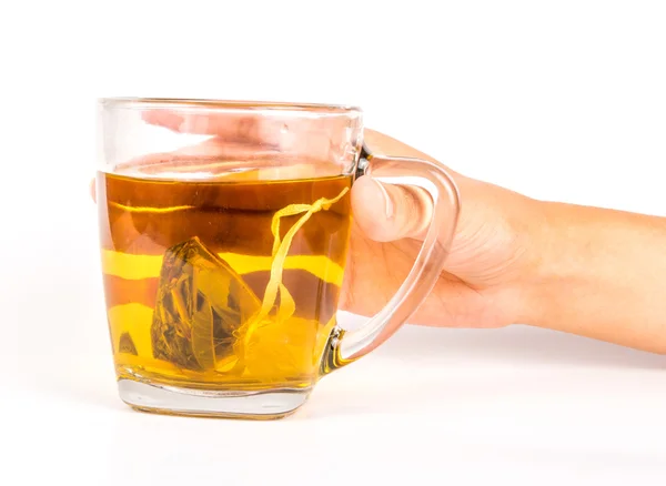 Glass mug of herbal tea — Stock Photo, Image