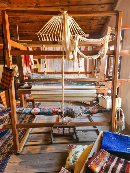 Carpet weaving loom in the old traditional Turkish house.