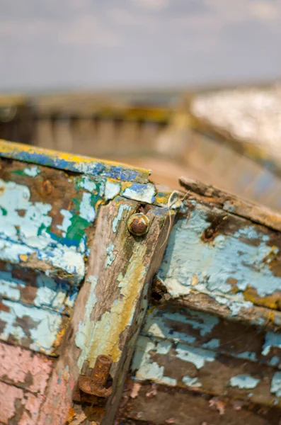 Viejo Oxidado Seco Fishermans Barco — Foto de Stock