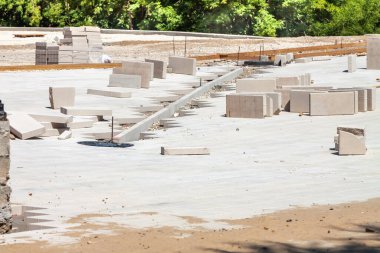 Kaldırım beton kaldırım tuğla döşeme inşaat kare taş bloklar dış arkaplan